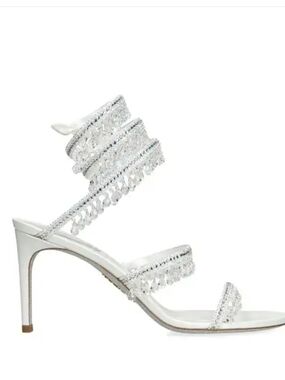 Rene Caovilla Silver Crystal Wrap Stiletto Sandals